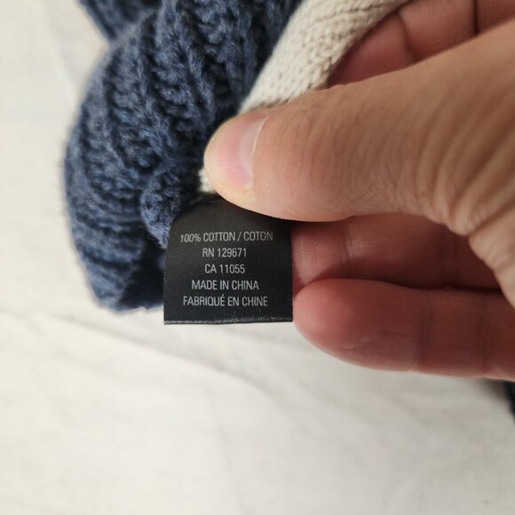 360 Sweater Knit V-Neck Sweater Womens Large Blue Light Tan Side Perforations - Picture 12 of 14